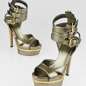 Gucci Bronze Leather Ankle Strap Platform Sandals Size 6/36.5